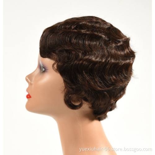 Pixie Cut Short Human Hair Wig Finger Wave For Black Women, Brazilian Virgin Cuticle Aligned Hair Wavy Wig